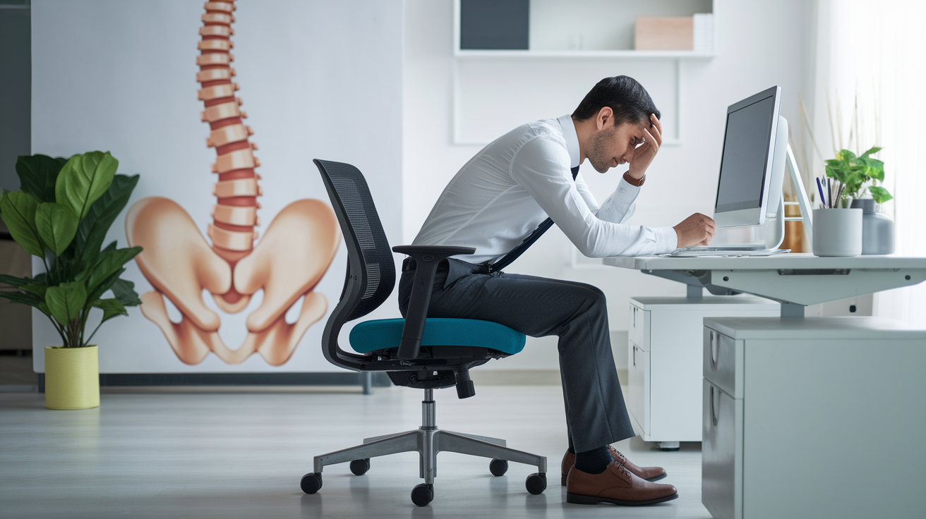 Tailbone pain when sitting for long hours caused by poor posture and prolonged desk work