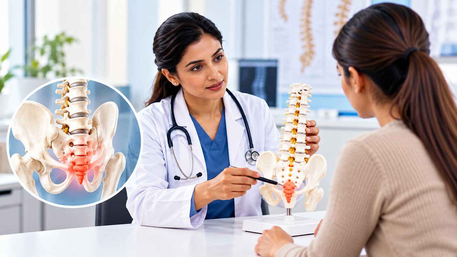 Which doctor to consult for tailbone pain – doctor explaining coccyx pain and tailbone anatomy to a patient