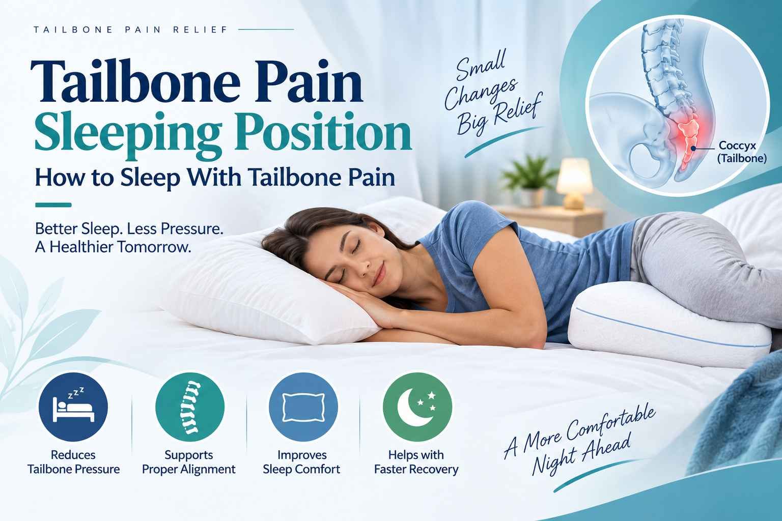 Tailbone pain sleeping position with side sleeping and pillow support