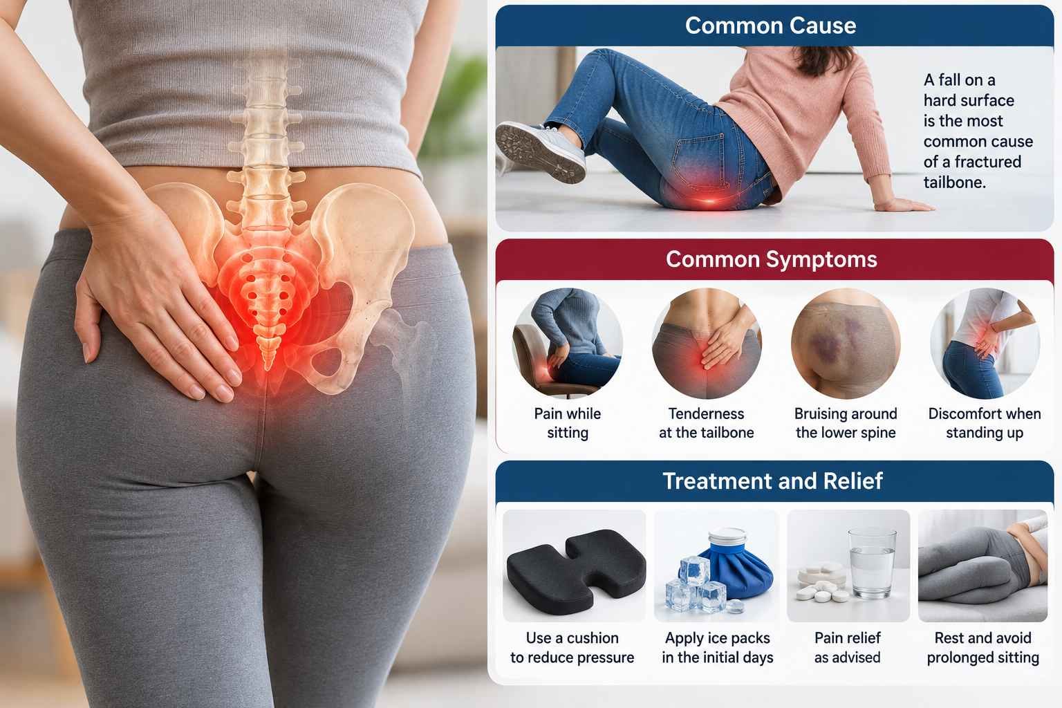 Fractured tailbone causes, symptoms and treatment options for coccyx pain