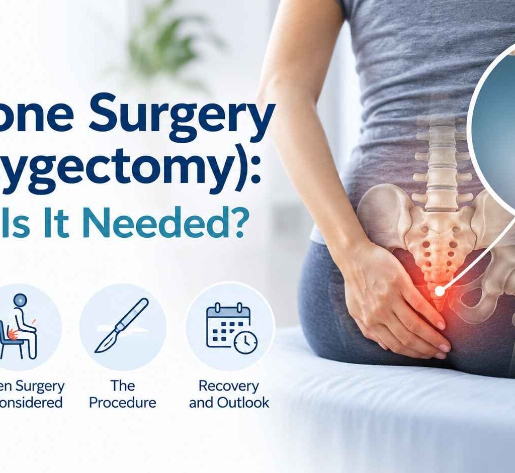 Tailbone surgery coccygectomy showing the coccyx and lower spine