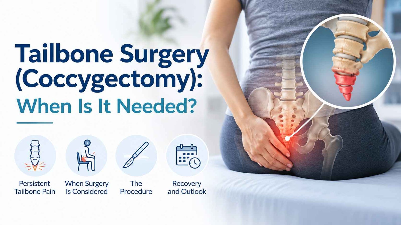 Tailbone surgery coccygectomy showing the coccyx and lower spine